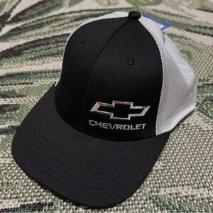 Chevrolet Chrome Black and White Trucker Hat Adjustable Cap NEW Chevy